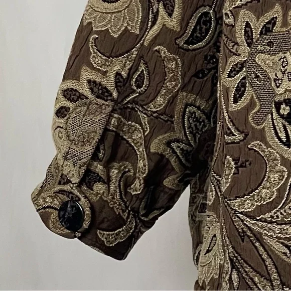 Vintage Brown Cream Tan Brocade Floral Jacket Size S - Picture 8 of 11